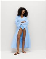 Cotton Rich Midi Shirt Dress with Linen