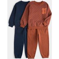 M&S 2 Pack Cotton Rich Top and Jogger Sets (2-8 Yrs) Navy Mix