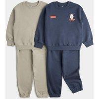 M&S 2 Pack Cotton Rich Top and Jogger Sets (2-8 Yrs) Grey Mix