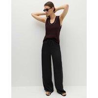 M&S Satin Drawstring Wide Leg Trousers Black