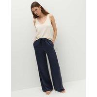 M&S Satin Drawstring Wide Leg Trousers Navy