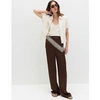 M&S Satin Drawstring Wide Leg Trousers Bitter Chocolate