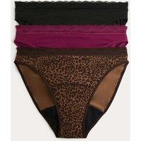 M&S 3 Pack Cotton Rich Period High Leg Knickers Brown Mix