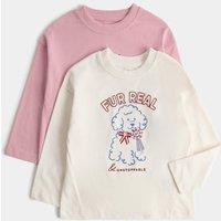 M&S 2 Pack Pure Cotton Dog Graphic Tops (2-8 Yrs) Multi
