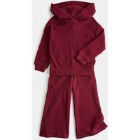 M&S 2 Piece Cosy Ribbed Hooded Outfit (2-10 Yrs) Bordeaux