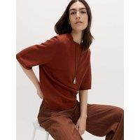 M&S Relaxed Fit Knitted Top With Linen Brandy
