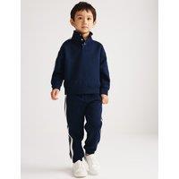 M&S 2 Piece Cotton Blend Side Taped Outfit (2-8 Yrs) Navy