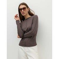 M&S Marl Long Sleeve Top with Wool Brown Marl