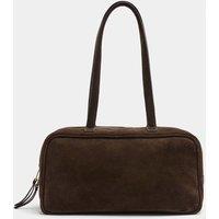 M&S Suede Double Zip Top Handle Bowler Bag Chocolate