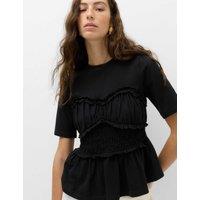 M&S Pure Cotton Ruffle Top Black