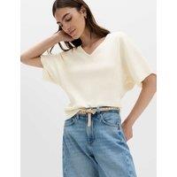 M&S V-Neck Waisted Slim Fit Knitted Top Ivory
