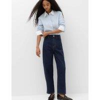 M&S Cotton Rich High Waisted Carrot Leg Jeans Indigo Mix