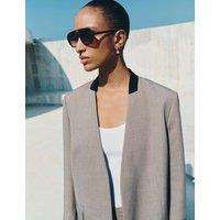 M&S Collarless Relaxed Blazer Light Grey