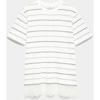 M&S Pure Cotton Lace Hem T-Shirt White Mix