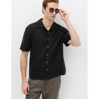M&S Cotton Rich Button Through Knitted Polo Shirt Black Mix
