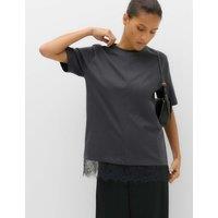 M&S Pure Cotton Lace Hem T-Shirt Nearly Black