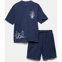 M&S Pure Cotton Textured Top & Shorts (6-16 Yrs) Navy