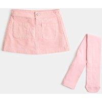 M&S 2 Piece Cotton Cord Mini Skirt with Tights (2-8 Yrs) Antique Rose