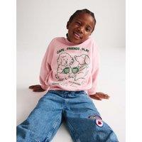 M&S Cotton Rich Cafe Friends Sweatshirt (2-8 Yrs) Rose Pink