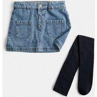 M&S Pure Cotton Denim Skirt with Tights (2-8 Yrs) Denim
