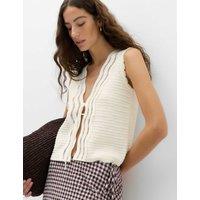 M&S Cotton Rich Lace Detail Knitted Waistcoat Light Cream