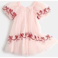 M&S Bow Mesh Dress (2-10 Yrs) Pale Pink