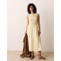 Per Una Pure Cotton Shirred Sleeveless Midi Dress Pale Gold