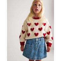 M&S 3D Heart Knit Jumper (2-8 Yrs) Ivory Mix