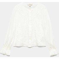M&S Cotton Rich Embroidered Ruffle Detail Top Soft White