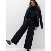M&S Woven Pinstripe Pleat Front Wide Leg Trousers Navy Mix