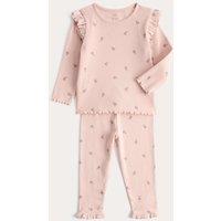 M&S 2 Piece Cotton Rich Floral Jersey Outfit (0-3 Yrs) Pink