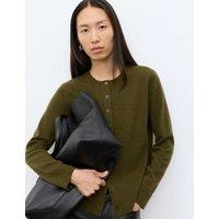 Autograph Pure Cashmere Crew Neck Button Front Cardigan Dark Khaki