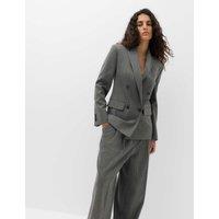 M&S Pinstripe Double Breasted Blazer with Wool Grey Mix