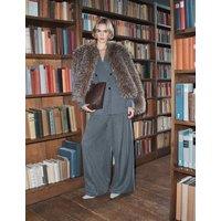 M&S Pinstripe Pleat Front Straight Leg Trousers Grey Mix