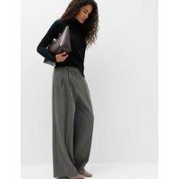 M&S Pinstripe Pleat Front Straight Leg Trousers Grey Mix