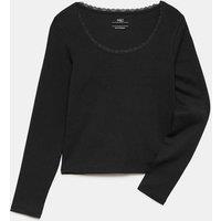 M&S Cotton Rich Lace Trim Top (6-16 Yrs) Black
