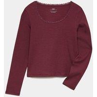 M&S Cotton Rich Lace Trim Top (6-16 Yrs) Burgundy