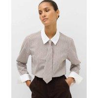 M&S Pure Cotton Striped Tie Detail Shirt Black Mix