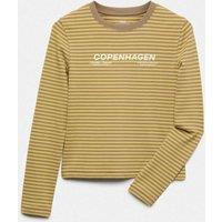 M&S Cotton Rich Striped Slogan Top (6-16 Yrs) Green Mix