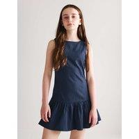 M&S Cotton Blend Drop Waist Gingham Dress (6-16 Yrs) Navy Mix