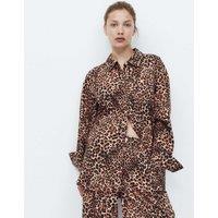 M&S Pure Cotton Animal Print Pyjama Top Brown Mix