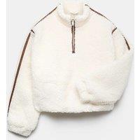 M&S Quarter Zip Borg Fleece Sweatshirt (6-16 Yrs) Ecru Mix