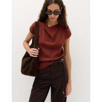 M&S Draped Neck Knitted Top with Wool Rust