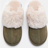 M&S Suede Faux Fur Trim Mule Slippers Olive