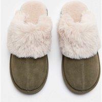 M&S Suede Faux Fur Trim Mule Slippers Olive