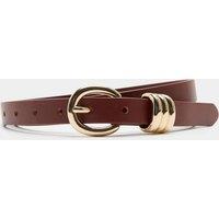 M&S Leather Triple Keeper Jeans Belt Dark Tan