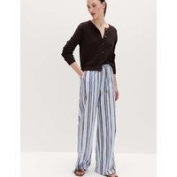 M&S Pure Cotton Striped Wide Leg Trousers Blue Mix