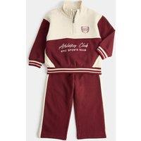 M&S 2 Piece Cotton Rich Sporty Outfit (2-8 Yrs) Burgundy Mix