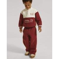 M&S 2 Piece Cotton Rich Sporty Outfit (2-8 Yrs) Burgundy Mix