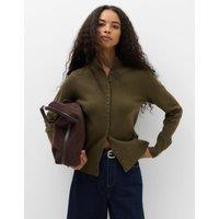 M&S Funnel Neck Slim Fit Cardigan with Wool Olive